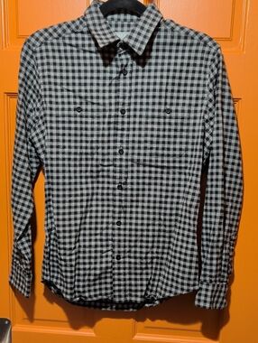 Men's Black & White Check Button-Up Shirt